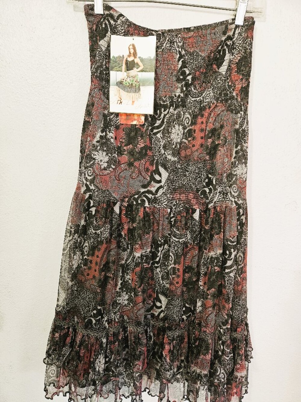 Lapis Gray Purple Multicolor Sheer lined High Elastic Waist Midi Skirt Size M